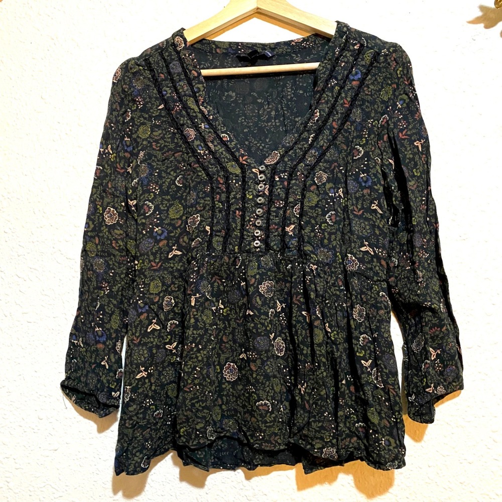 American Eagle Outfitters Floral Babydoll Blouse Green fairy cottage boho Small